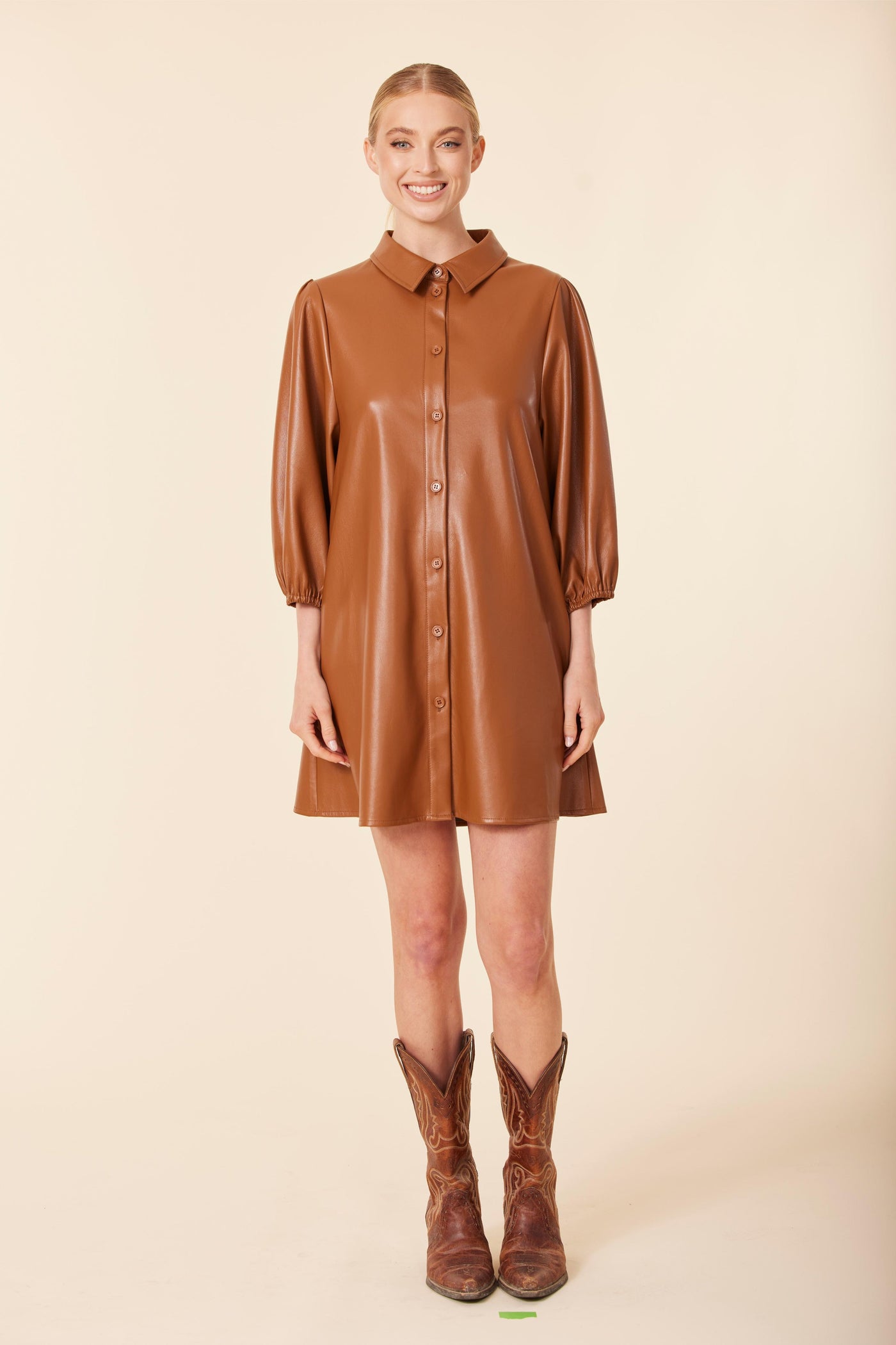FW'25 Vegan Leather Exaggerated Sleeve Dress / Tunic Saddle / M FW'25 Vegan Leather Exaggerated Sleeve Dress / Tunic Saddle / M