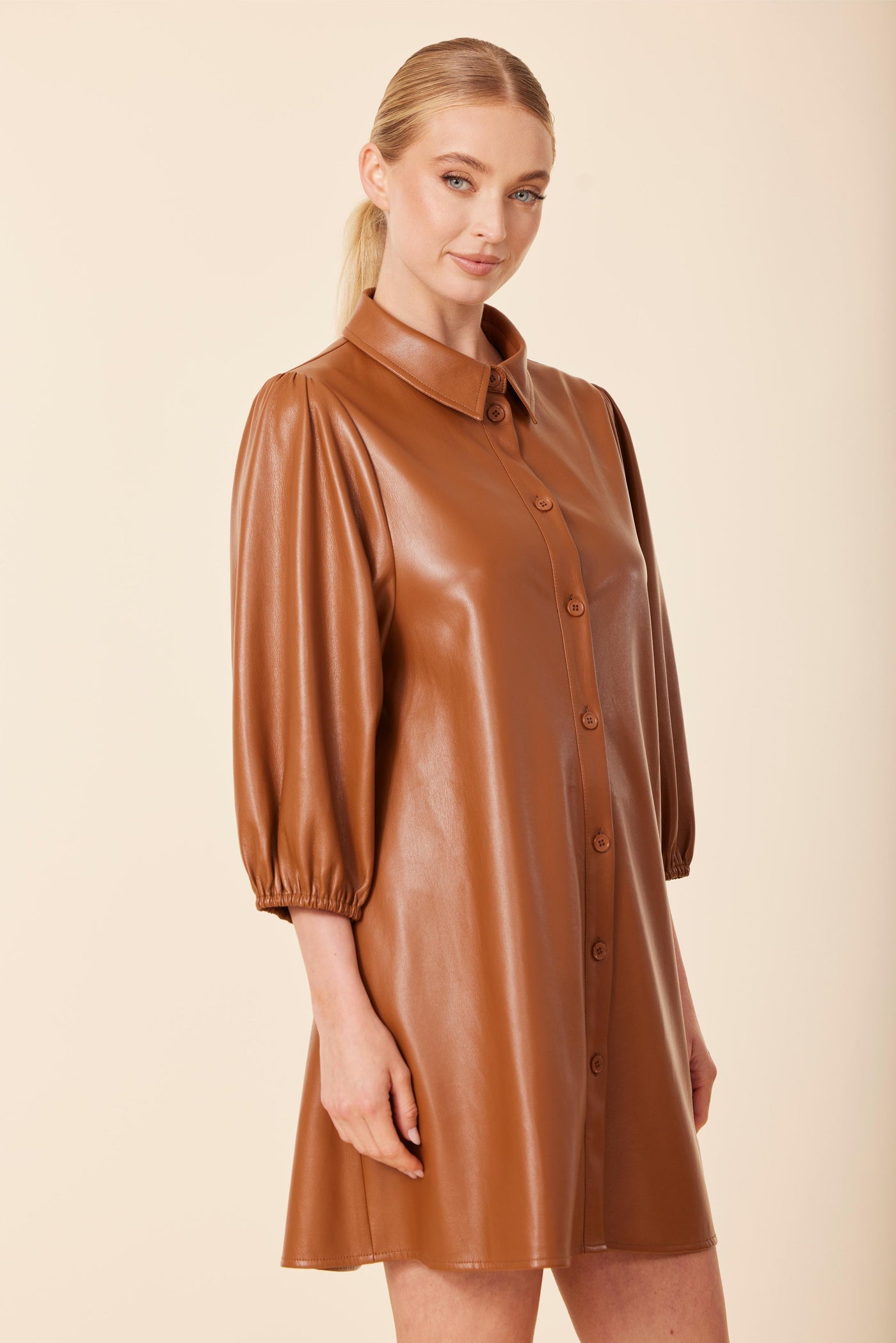 dolce cabo leather dress Faux Leather Shirt Dress Black / XS