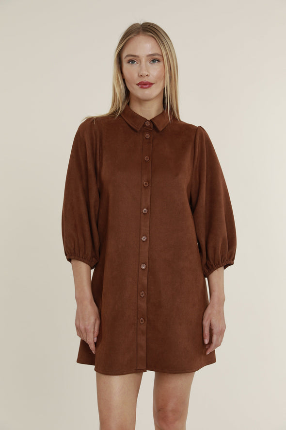 Dolce Cabo Soft Faux Suede Dress - Coffee