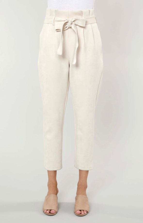 Dolce Cabo Faux Suede Paper Bag Waist Pant - Cream