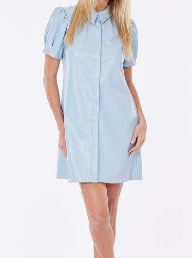 Dolce Cabo Soft Vegan Leather Short Sleeve Dress - Light Blue
