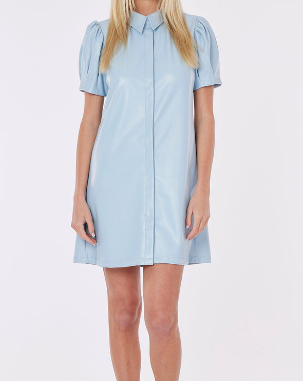 Dolce Cabo Soft Vegan Leather Short Sleeve Dress - Light Blue