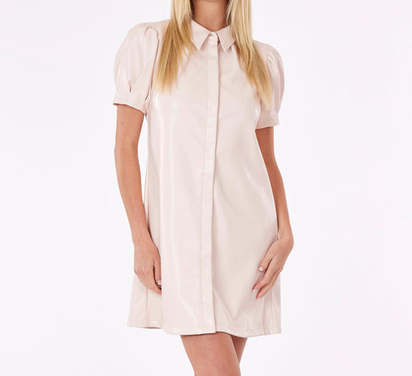 Dolce Cabo Soft Vegan Leather Short Sleeve Dress - Soft Pink