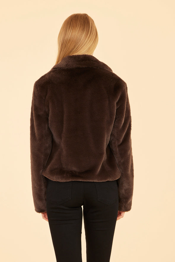 Dolce Cabo Plush Faux Fur Notch Collar -  Dark Brown