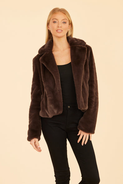 Dolce Cabo Plush Faux Fur Notch Collar -  Dark Brown