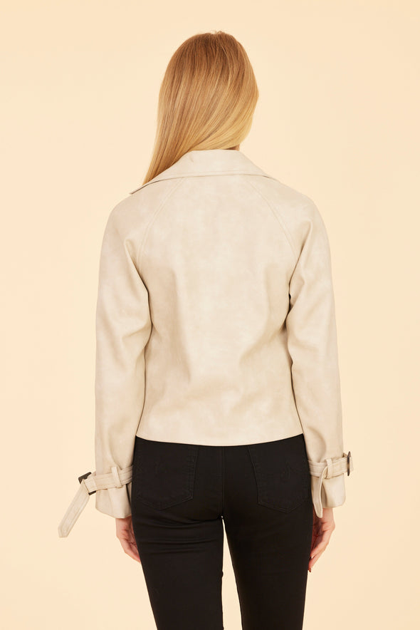 Dolce Cabo Vegan Leather Short Trench - Oatmeal