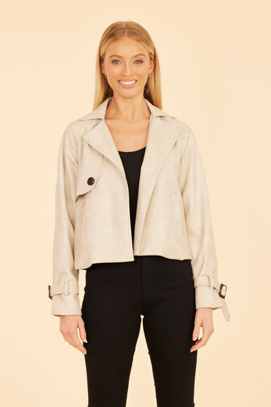 Dolce Cabo Vegan Leather Short Trench - Oatmeal