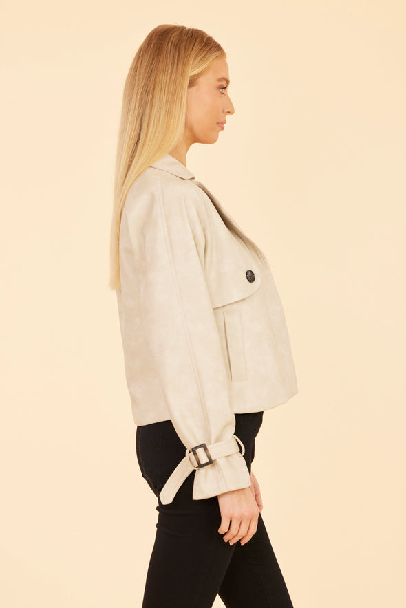 Dolce Cabo Vegan Leather Short Trench - Oatmeal