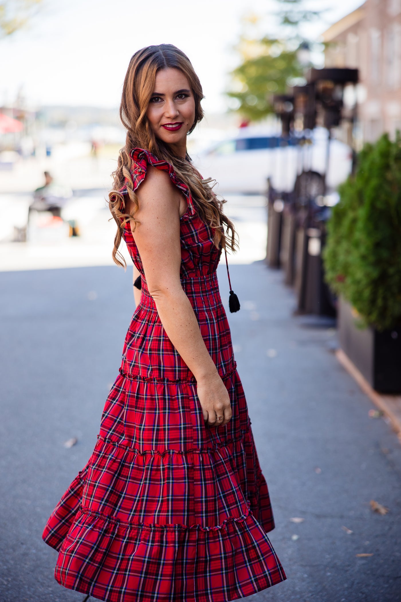 Sail to Sable Flutter Sleeve Midi Dress in Red Tartan THE LUCKY KNOT Sail to Sable Flutter Sleeve Midi Dress in Red Tartan THE LUCKY KNOT