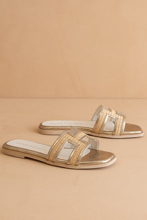 The Ena H Cutout Raffia Slide - Gold