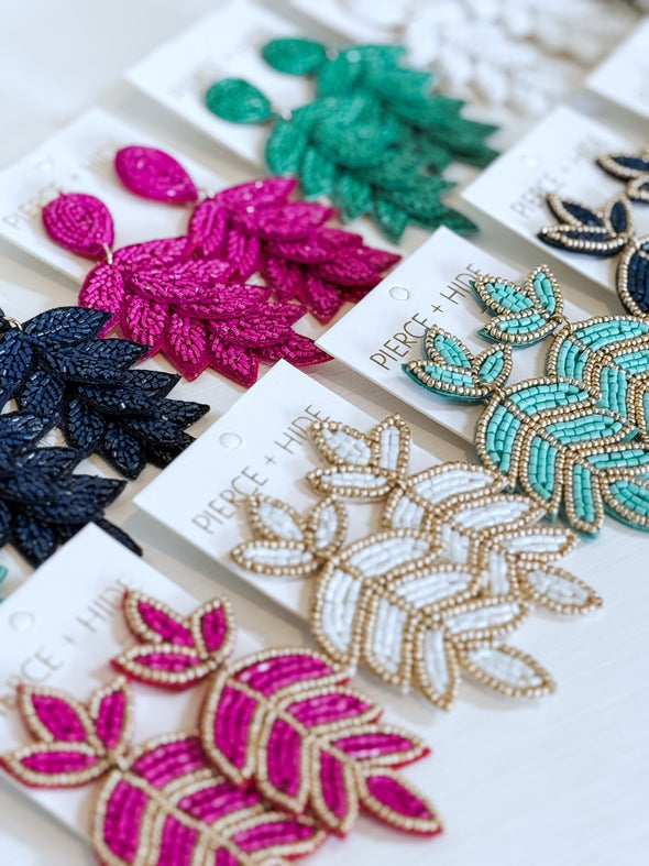Beaded Fleur De Lis Earring - Mint