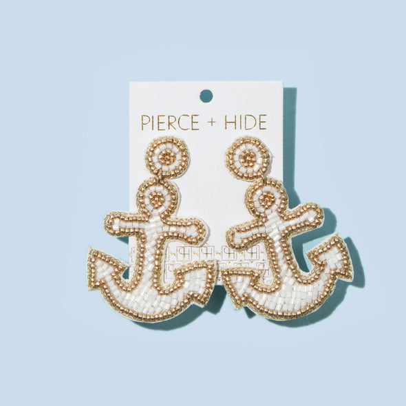 Beaded Anchor Earring - White