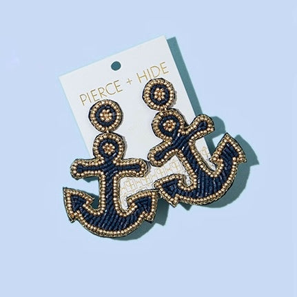 Beaded Anchor Earring - Navy