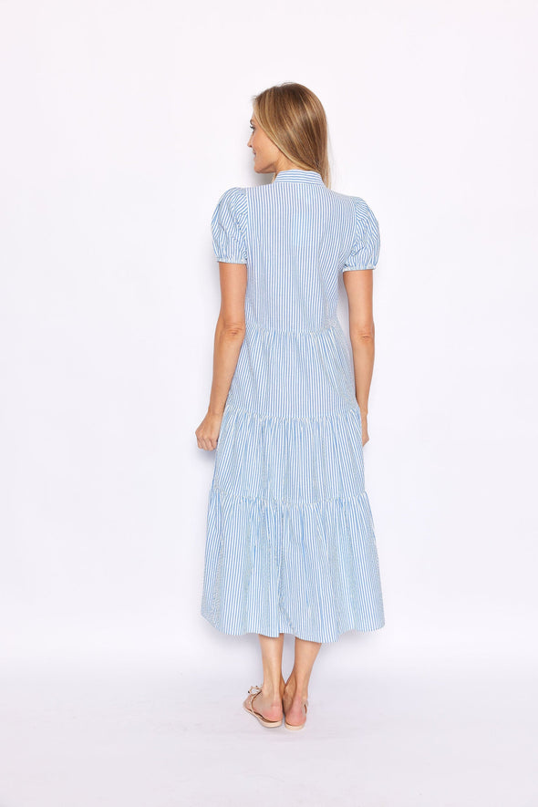 Sail To Sable Short Sleeve Midi Dress - Blue/White Stripe