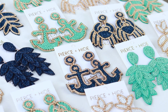 Beaded Anchor Earring - White
