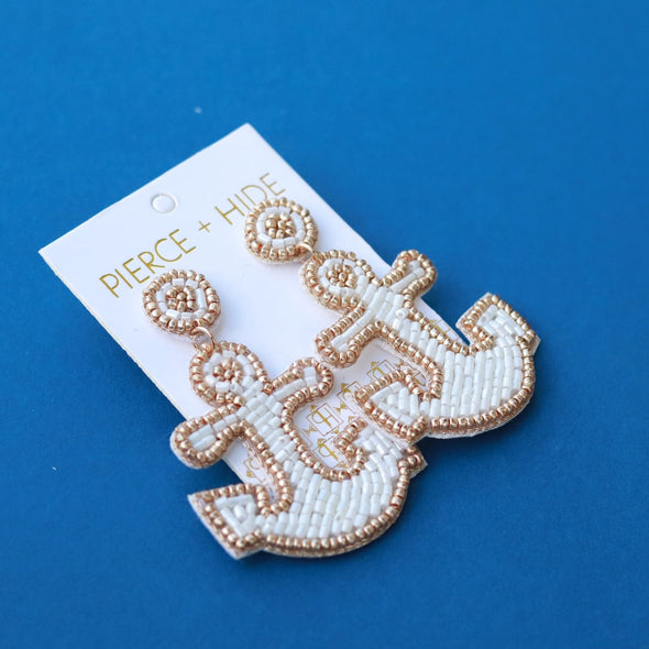 Beaded Anchor Earring - White