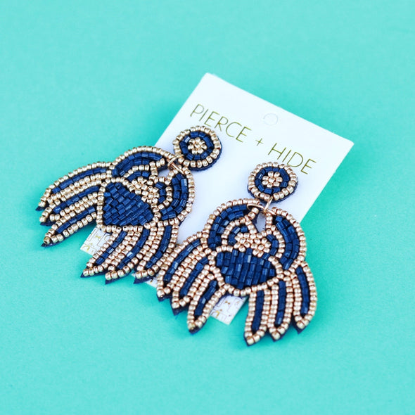 Beaded Crab Earring - Navy