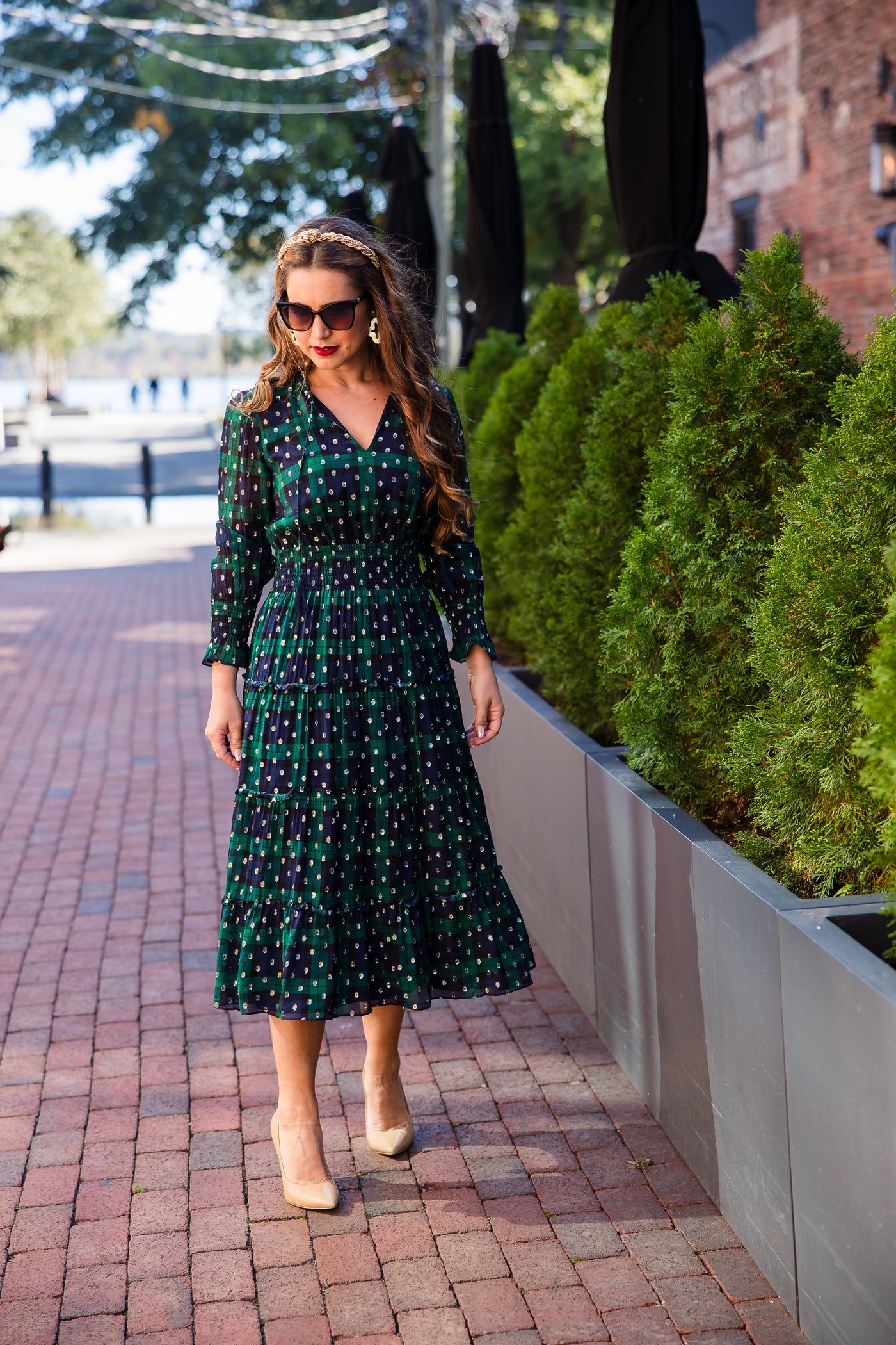 Blackwatch Lurex Clip Dot Smocked Waist Midi Dress Blackwatch / M / H2472 Blackwatch Lurex Clip Dot Smocked Waist Midi Dress Blackwatch / M / H2472