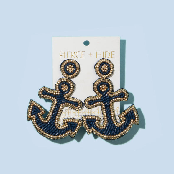 Beaded Anchor Earring - Navy