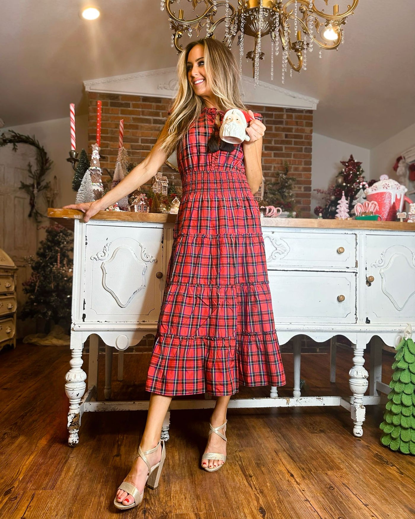 Sail to Sable Flutter Sleeve Midi Dress in Red Tartan Small Sail to Sable Flutter Sleeve Midi Dress in Red Tartan Small