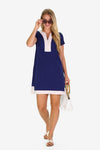 Front view of model in the Duffield Lane Shortie Kai Active Dress - Royal Navy