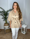 Front view of the Boho Cape Jacket - Taupe