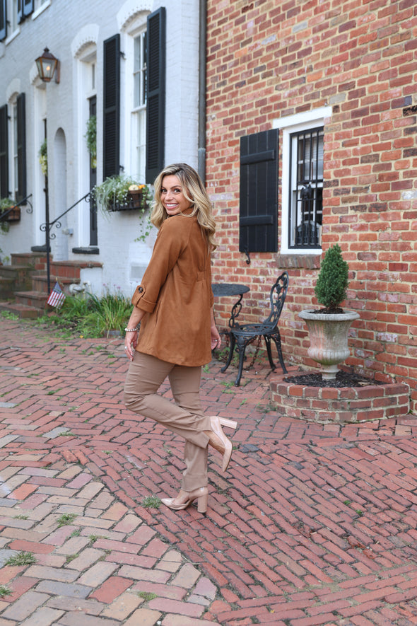 Boho Chic Suede Jacket - Cognac