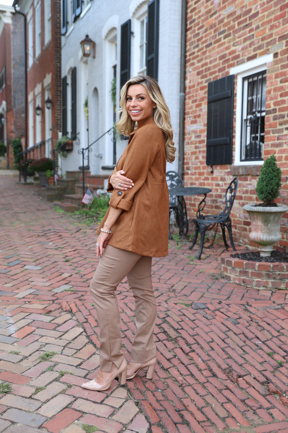 Boho Chic Suede Jacket - Cognac
