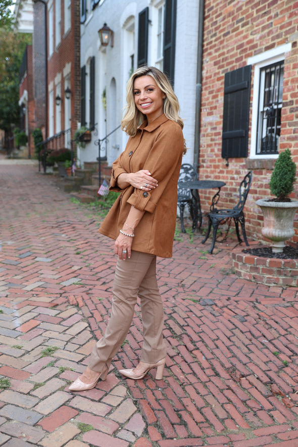 Boho Chic Suede Jacket - Cognac