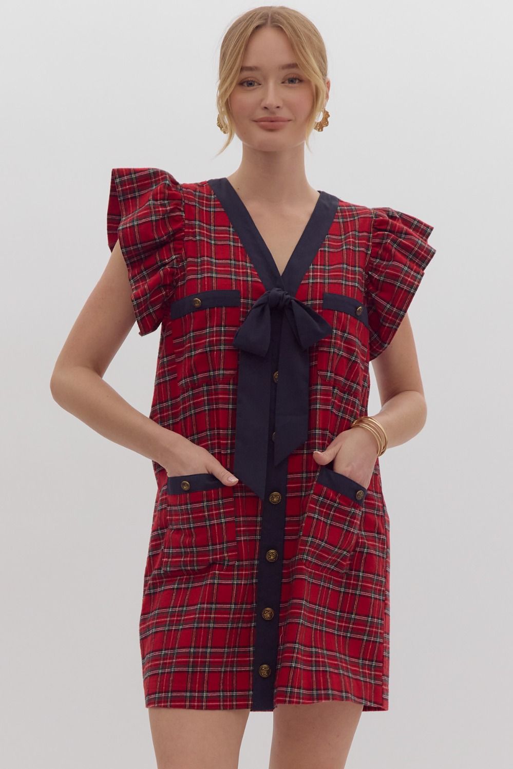Plaid Print Button Up Mini Dress M Plaid Print Button Up Mini Dress M
