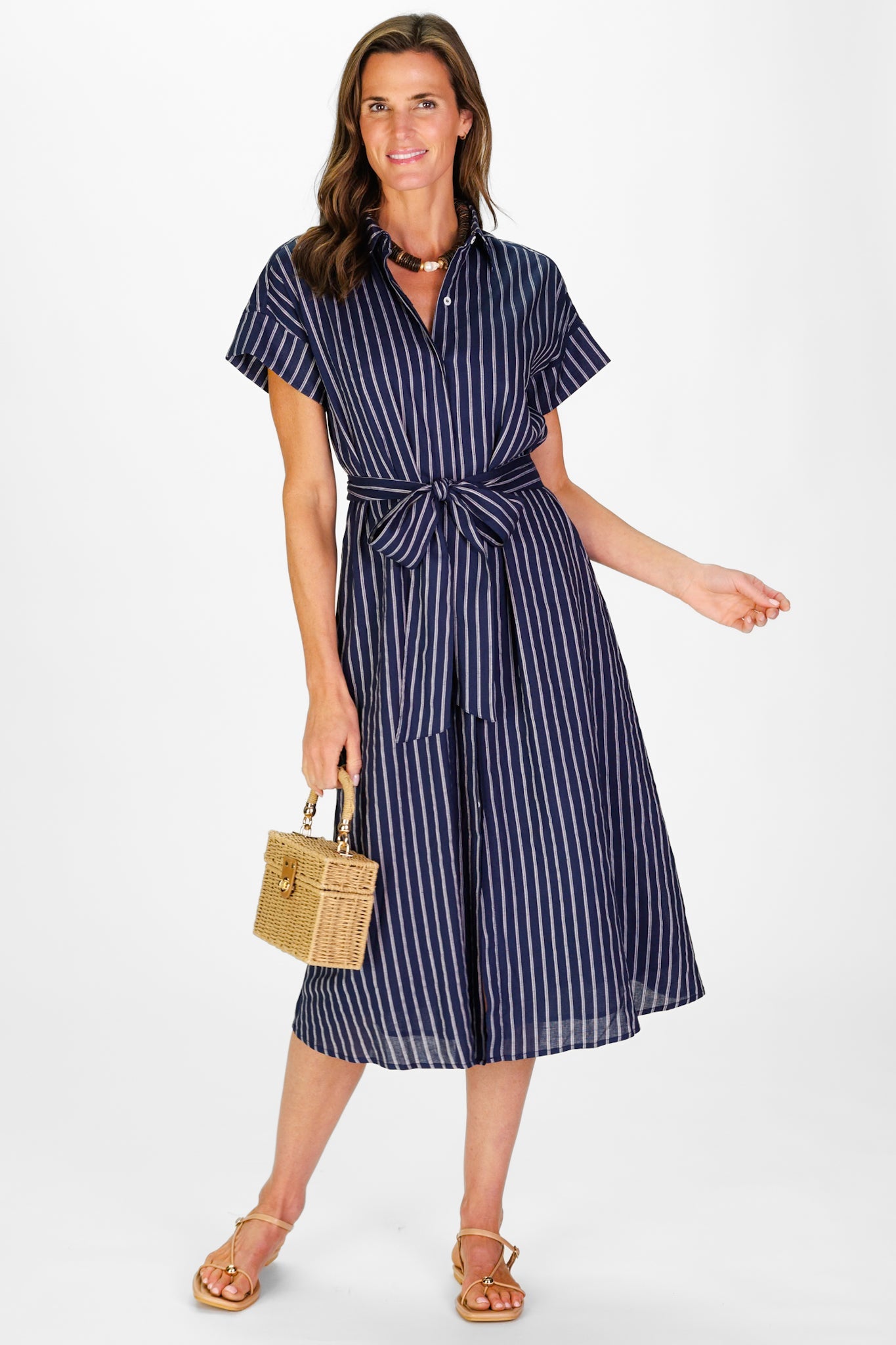 Duffield Lane Callahan Dress - Navy Linen Stripe Medium Duffield Lane Callahan Dress - Navy Linen Stripe Medium