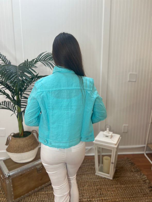 Lulu B Linen Travel Jacket - Seaglass Aqua