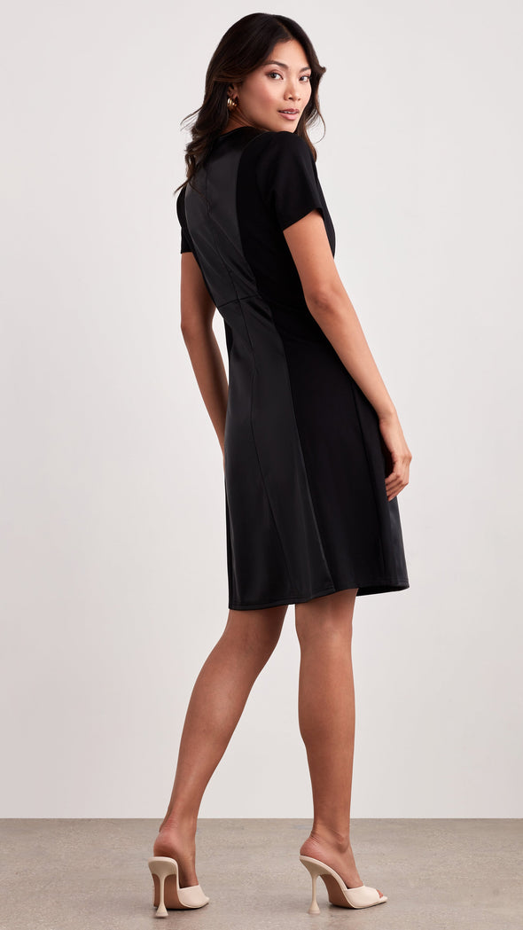 Back view of the Ellen Tracy Mixed Media Flare Dress - Black