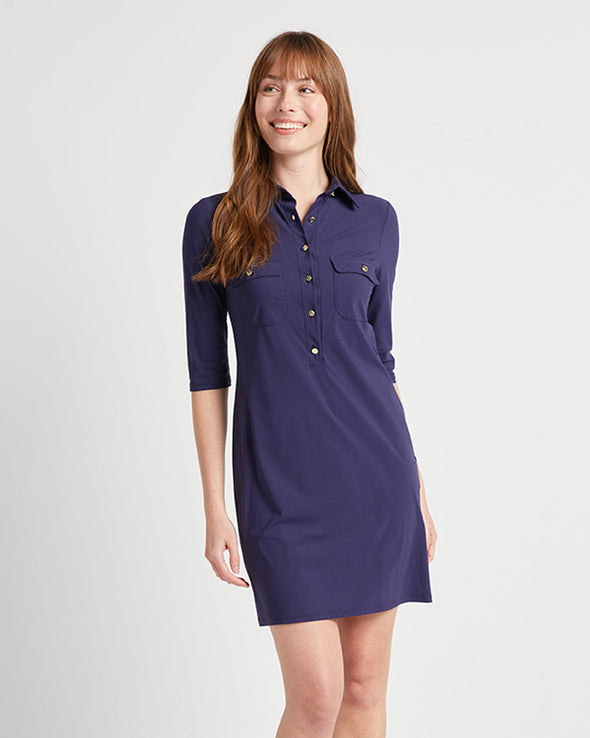 Front view of model in the Jude Connally Sloane Dress - Navy