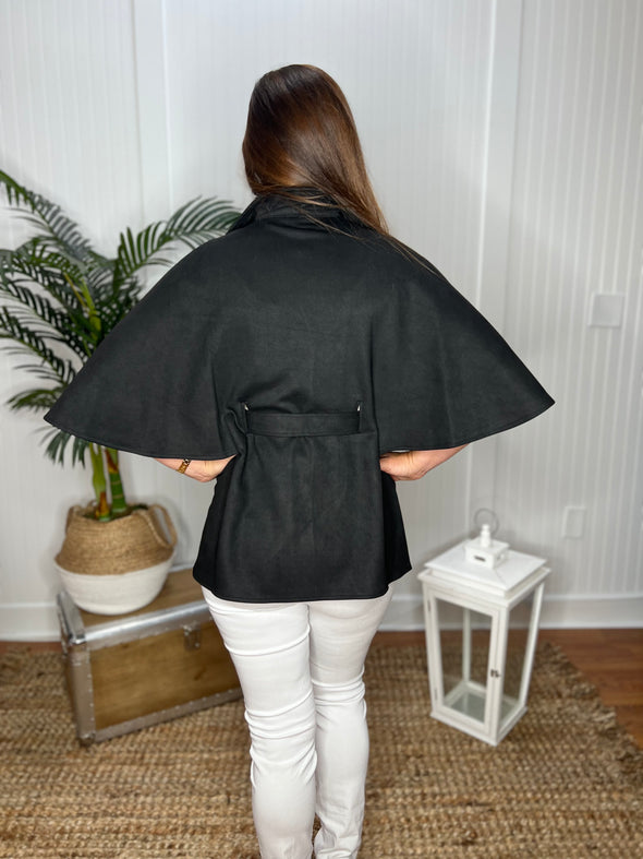 Back view of the Boho Cape Jacket - Black