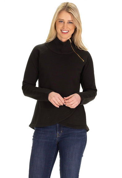 Model in the Duffield Lane Lexington Sweatshirt - Black