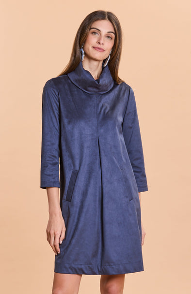 Tyler Böe Kim Cowl Faux Suede Dress - Navy