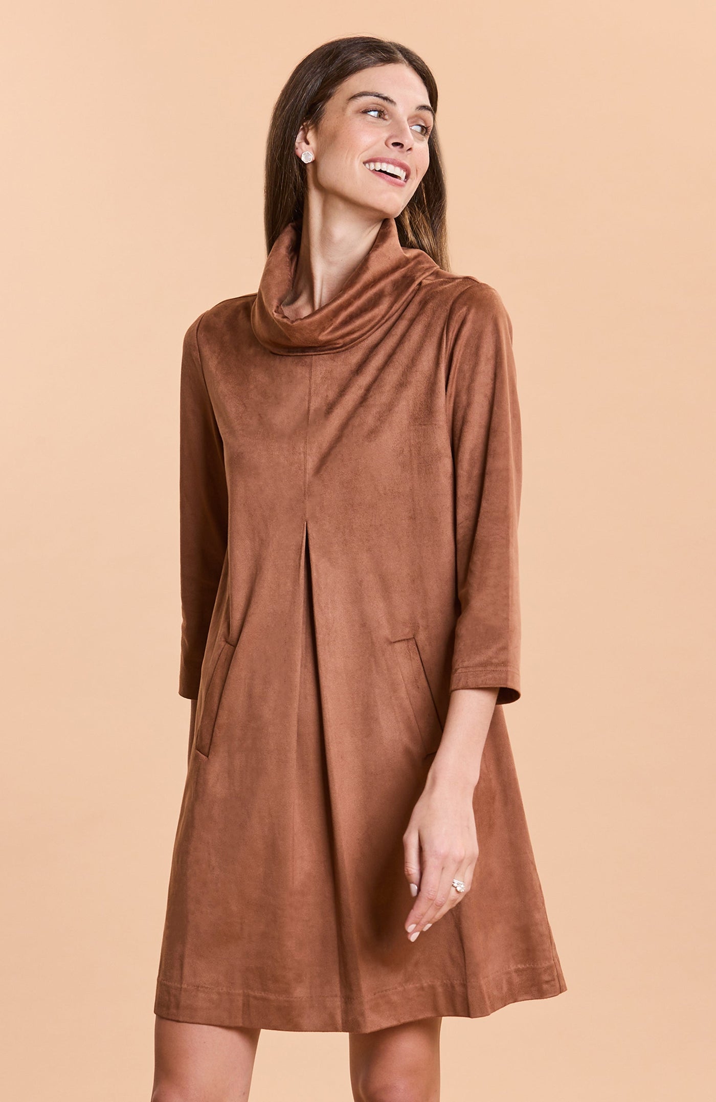 Tyler Böe Kim Cowl Faux Suede Dress in Saddle