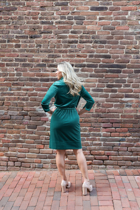 Gretchen Scott Twist & Shout Dress - Silky Velvet - Emerald