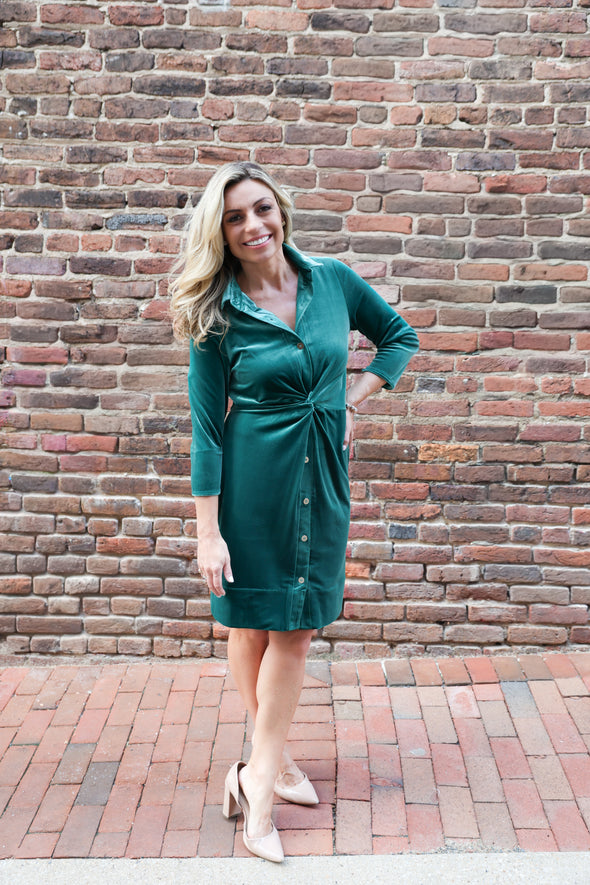 Gretchen Scott Twist & Shout Dress - Silky Velvet - Emerald