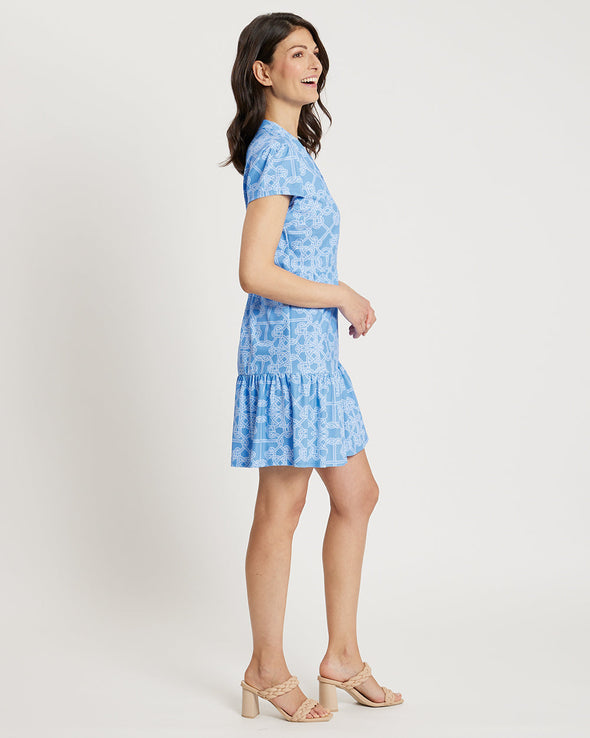 Side view of Jude Connally Ginger Dress in Lattice Ropes Periwinkle
