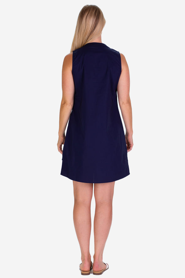 Back view of the Duffield Lane Grand Dress - Navy Stretch