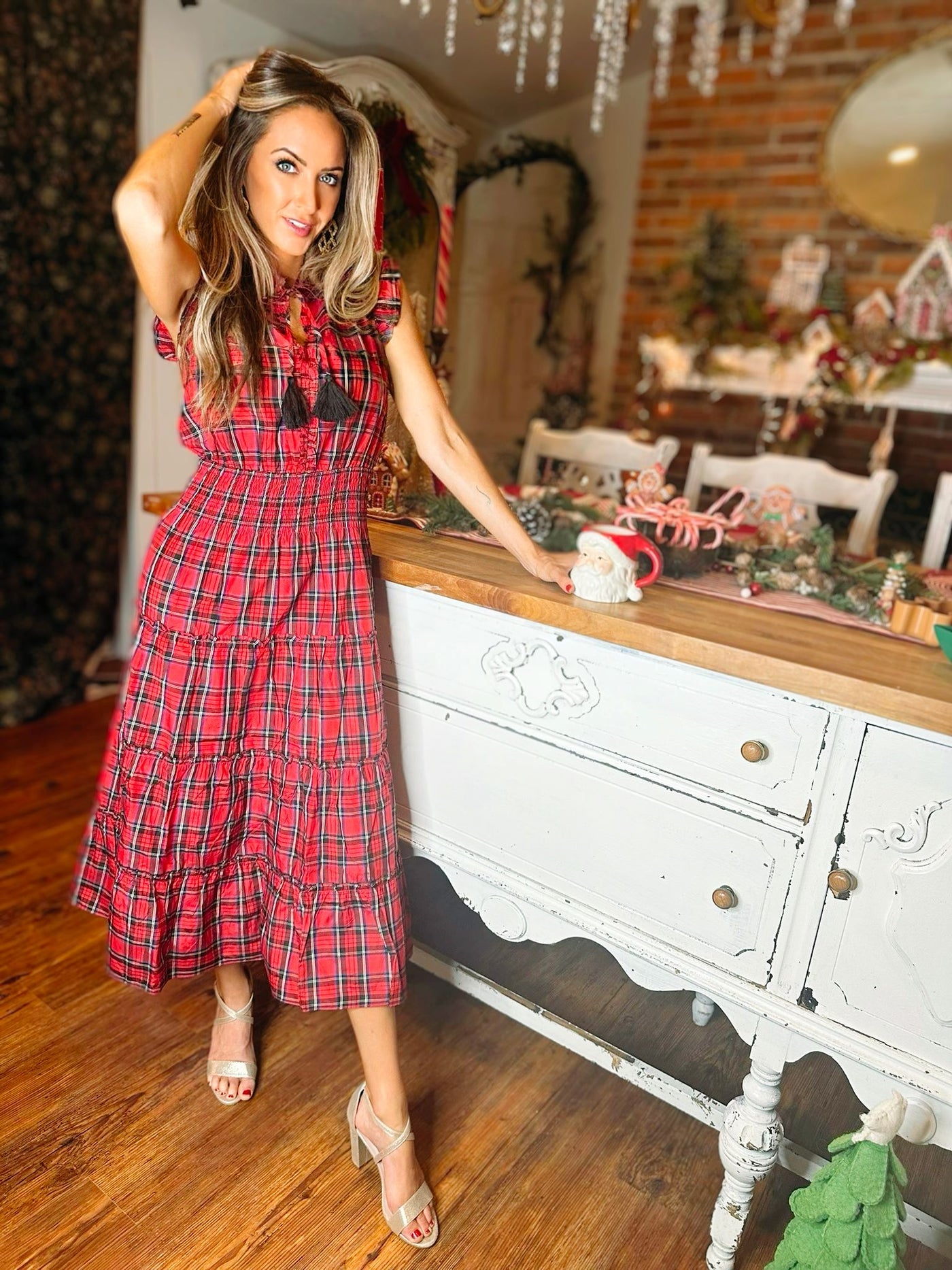 Sail to Sable Flutter Sleeve Midi Dress in Red Tartan THE LUCKY KNOT Sail to Sable Flutter Sleeve Midi Dress in Red Tartan THE LUCKY KNOT