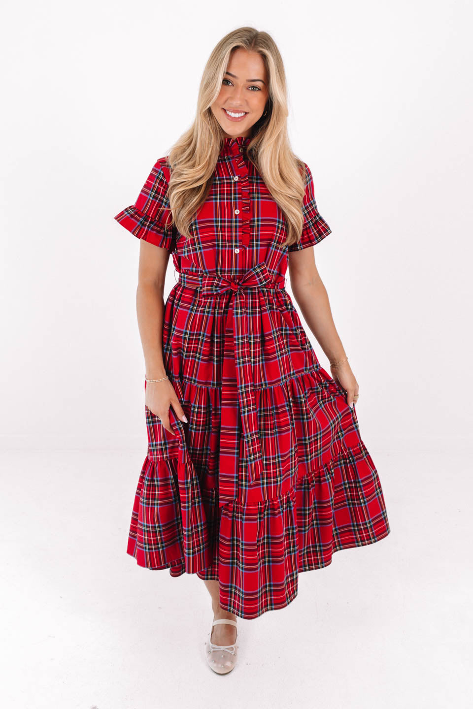 J. Marie Hollin Midi Dress - Red Plaid X-Small J. Marie Hollin Midi Dress - Red Plaid X-Small
