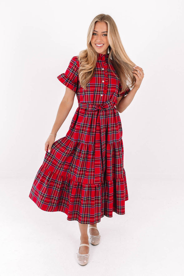 J. Marie Hollin Midi Dress - Red Plaid