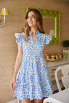 Front view of the Sail to Sable Flutter Sleeve Flare Dress - Medallion