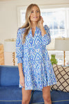 Front view of the Sail to Sable Long Sleeve Tunic Flare Dress - Ikat