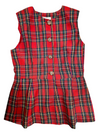 Red plaid peplum sleeveless top with buttons on a white background