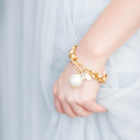 Model in the Susan Shaw Handcast Gold with Cotton Pearl Bracelet