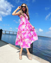 Outdoor model in the J. Marie Maisie Ruffle Strap Midi Dress